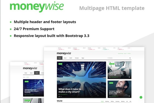 Moneywise - Financial News Magazine Responsive Multipage Website Template 
