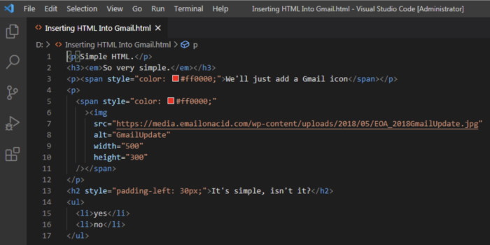 HTML in Visual Studio Code