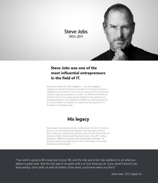 tribute web page example