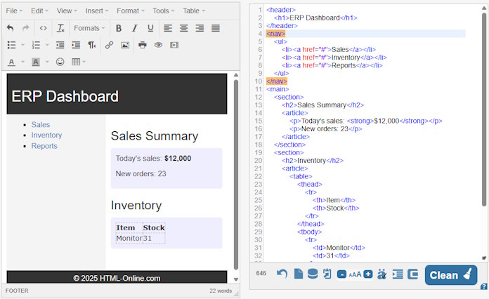 semantic html in ERP systems
